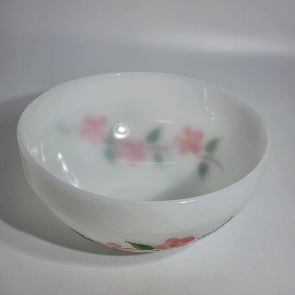Fire King Hand-Painted Milk Glass Mixing Bowl With Pink Floral Design VTG - Picture 4 of 11